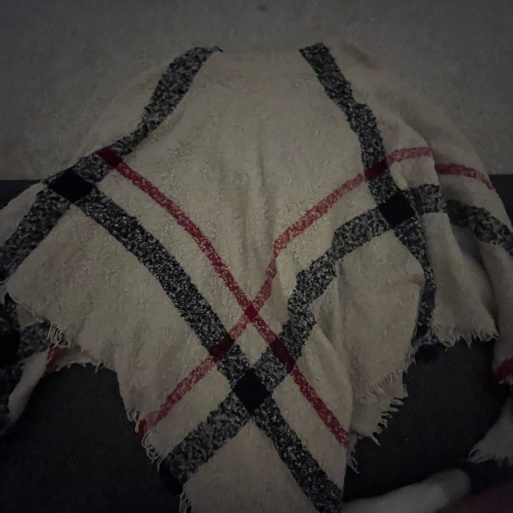 Hooded plaid poncho